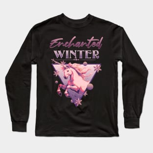 Enchanted Winter 80s Retro Unicorn Long Sleeve T-Shirt